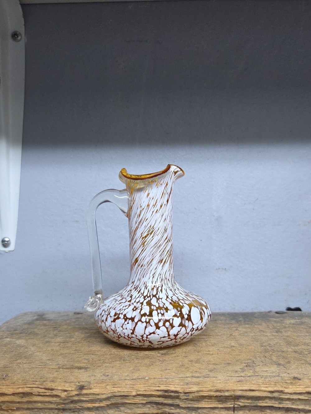 Vintage MCM Pilgrim Amber Spatter Glass Mini Pitcher / Vase